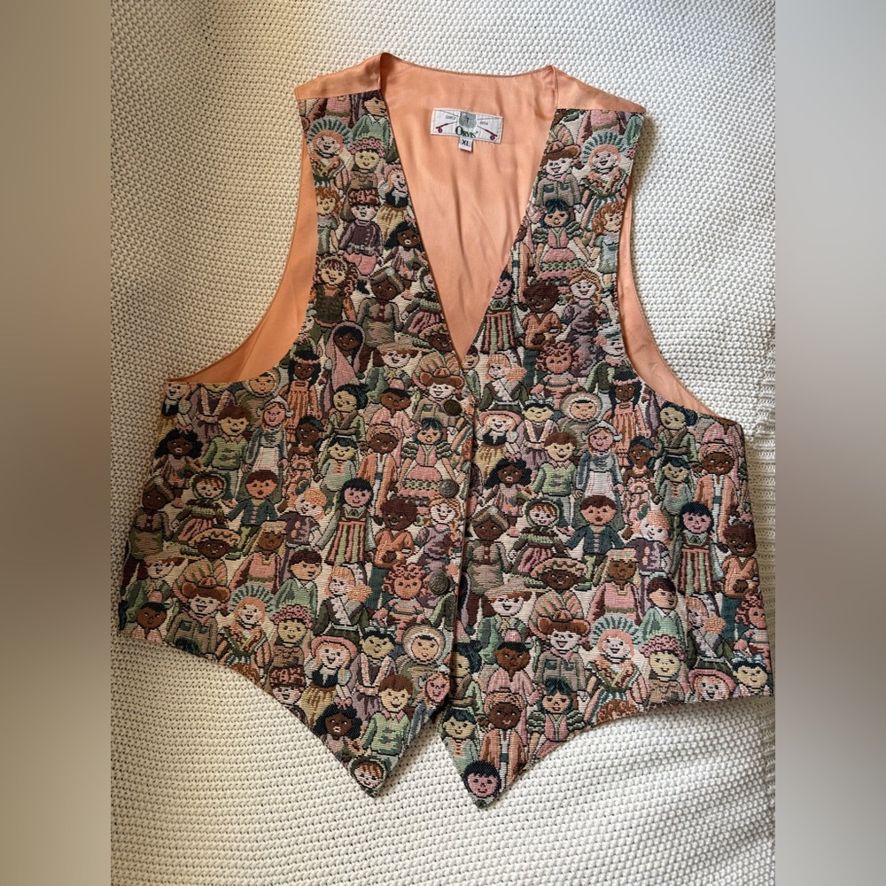 Vintage Tapestry Vest with Doll Pattern